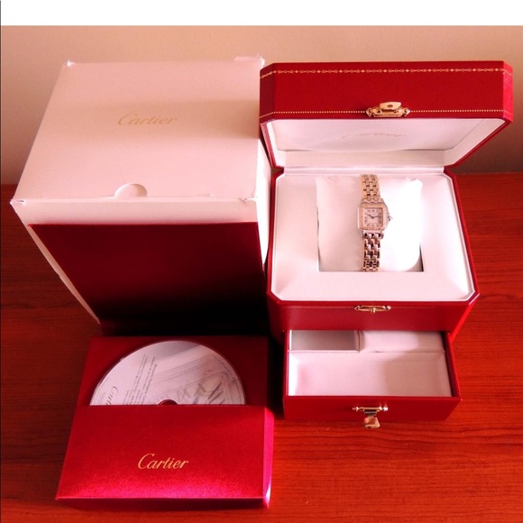 CARTIER white panthere 3 row 18 k gold/SS watch. - Picture 3 of 8
